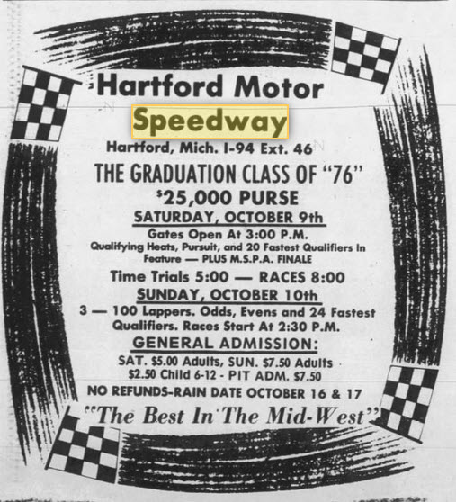 Hartford Speedway Park - Oct 7 1976 Ad (newer photo)